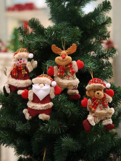 4 peças/1 peça Acessórios de Decoração de Árvore de Natal Pendente de Rena, Papai Noel, Boneco de Neve, Urso, Adequado para Enfeites Pendurados de Natal, Decoração de Festa de Natal, Decoração Doméstica Interna e Externa, Suprimentos de Decoração de Feriados de Inverno, Decorações de Natal para Casa, Decoração de Ambiente