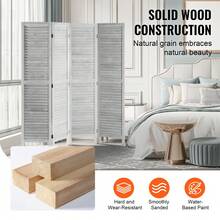 Wood Room Divider, 4 Panel Folding Privacy Screen, 66.9 Inches Tall Indoor Wooden Partition, Portable Decoration Screen, For Room Separation, Home, Office, Restaurant & Bedroom (Light Grey) - Màu vàng - Xem 4