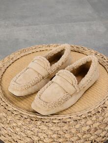 女装时尚2025秋冬新品保暖内衬保暖软底通勤平底棕黑色方头一脚蹬舒适百搭仿羊毛休闲复古乐福鞋