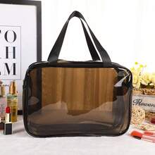 1PC Storage Bag Makeup Travel Bag Make Up Brush Bag Toiletry Bag Transparent Makeup Bag Made Of PVC Material, Hand-Held Toiletry Bag, Cosmetic Storage Bag, Beach Bag, Essential For Traveling