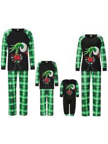 Family Matching Christmas Pajamas Set Christmas Ball Plaid Print Holiday Pajamas Sleepwear Dad Mom Kids PJs