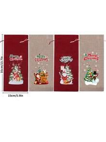 1/4pcs 2025 Christmas Bundle Pocket, Red Wine Champagne Packaging Bag, Christmas Party Drawstring Bag, Wine Gift Bag, Suitable For Family Gatherings, Christmas Decoration - Multicolor - View 11