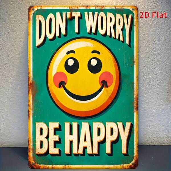 1pc Vintage Wooden Wall Decor Sign - "Don't Worry, Be Happy" Positive Phrase - Distressed Green Color, Suitable For Home, Office, Cafe, Garage - Flat Wood Design With Pre-Drilled Holes For Easy Hanging - 2D Flat Wooden Art Wall Decor, Rustic Finish, Great Home Accent, Room Decoration