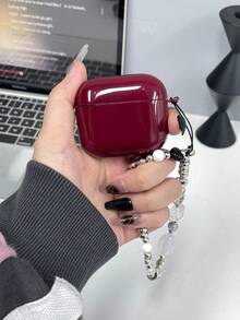 1pc Burgundy Luxury Phone Case, 1pc Apple Earphone Case + Wrist Strap, Compatible With Apple X, XR, 11, 12, 13, 14, 15, 16 Pro Max, 17, 17 Air, 17 Pro, 17 Pro Max - Multicolor - View 123