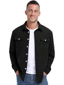 Men's Corduroy Button Down Long Sleeve Casual Shacket Western Shirt With Flap Pockets, 2025 Style - A02 Đen - Xem 4