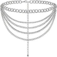 1pc Women's Sexy Silver 4-Chain Diamond Waist Chain, Suitable For Daily Wear With Jeans And Dresses