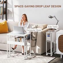 HOMCOM Folding Desk With Storage Shelf And Bag, 63 Cm Foldable Computer Desk For Small Spaces, Space Saving Writing Table On Wheels For Home Office, Bedroom, Easy Assembly, White - White - View 4