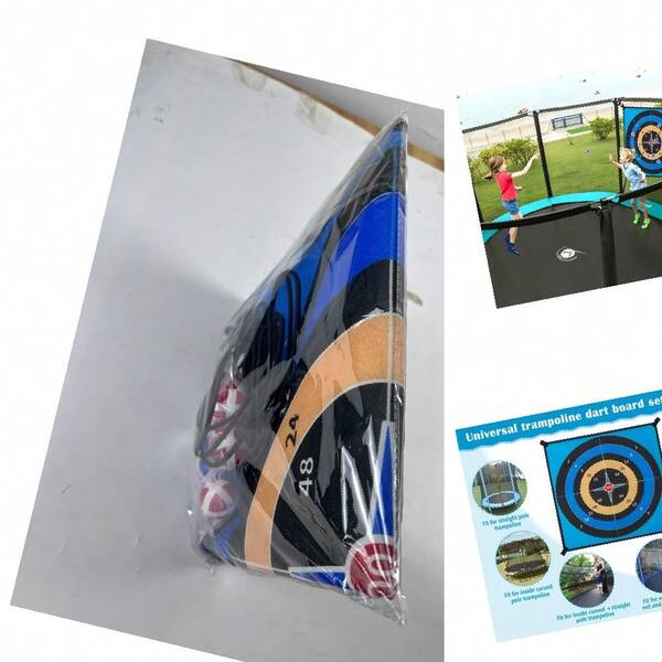 Polyester Blue Square Trampoline Dartboard Accessory With Bullets And Strings, Fits 8 - 14 FT Trampolines