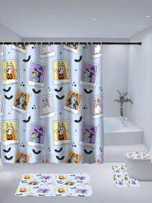 [Holiday Edition] 1/3/4pcs Bluey Family Cosplay Shower Curtain Set, Featuring Christmas Tree, Halloween Turkey Plaid Witch Hat, Bat Prints