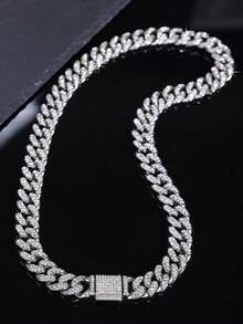 kuuioe 1pc Dazzling Hip Hop Cuban Rhinestone Necklace Women Chain Link Bracelet Unisex Fashion-Forward Jewelry For Rappers - A - View 22