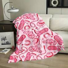 Retro Western Cowboy Theme, Cowboy Boots, Cowboy Hats, Cacti, Feather Design Patterns, Modern Home Style,Super Soft Flannel Printed  Blanket,As Birthday Gifts, Family, Wedding, Souvenir Blankets, Polyester Blankets Suitable For All Seasons, Washable, Machine Washable, Lightweight, Breathable, Comfortable, Warm, Unique, 280gsm For Him, Her Personalized Ideal Gifts For Her, Him, Family, Boyfriend, Girlfriend, Father, Family, Mother, Lover, Daughter, Son, Grandfather, Grandmother, Teacher,Doctor, Nurse,Friend, Classmate, Pet.Perfect Nap, Camping, Travel, Home, Daily Life, Office Decoration, Birthday, Anniversary, Valentine's Day, Thanksgiving, Graduation Season,Christmas, Halloween, Mother's Day, Father's Day, Wedding, New Year Gifts ,Sofa,Bed,Car,Bedroom,Living Room,Office,  Outdoor Camping, Beach,Wall Decoration - 多色10 - 查看 6