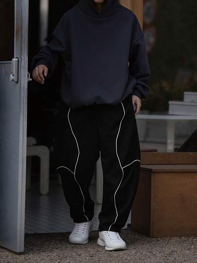 Pantalon droit décontracté ample à patchwork rayé et couleurs contrastées, convenant pour le printemps/automne, épais pour l'automne/hiver, polyvalent pour le port quotidien, l'entraînement, les sorties, l'extérieur, le streetwear minimaliste