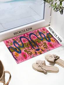1pc Soft Pink Snake Skin Floral Anti-Slip Floor Mat - Machine Washable, Fashionable Decorative Rug For Living Room, Balcony Or Cafe Hallway, Living Room Carpet