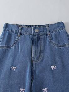 2pcs/Set Girls Casual Long Sleeve Top And Butterfly Print Blue Straight Leg Jeans Pants Outfit, Autumn/Winter New Arrival - Multicolor - View 8