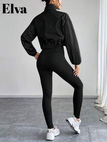 ELVA Black Zipper Pocket Coat, Sports Event Going Out, Women's School Back To School Clothes, Office Commuting, Daily Indoor And Outdoor Sports, Daily Dating, Casual Women's Outerwear