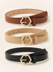 3件套黑色、棕色、米色字母方形金色女士时尚腰带，浪漫、休闲、简约、百搭，适合商务、约会、派对等各种场合，四季皆宜，包括夏季、秋季、万圣节等。