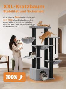PAWZ Road Cat Tree For Large Cats, Robust Multi-Level Cat Tower, Cat House Climbing Tree With Hammock, 11 Sisal Poles, Large Perch, Cave, Baskets, 170 Cm, Gray - Grey - View 5