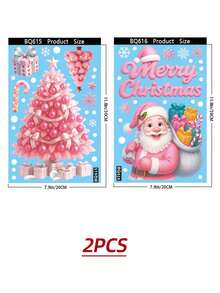 New 1 Set Of Santa Claus House And Snowflake Pattern Christmas Pink Christmas Window Stickers, Christmas Static Sticky Paper, Glass Window Decoration, Christmas, Merry Christmas Window Stickers Santa Claus Snowman Dwarf Glass Stickers, Christmas Tree Fridge Magnet Decoration, Double-Sided Window Sticker Decoration, Home Office Supplies Party Supplies - Multicolor - View 9