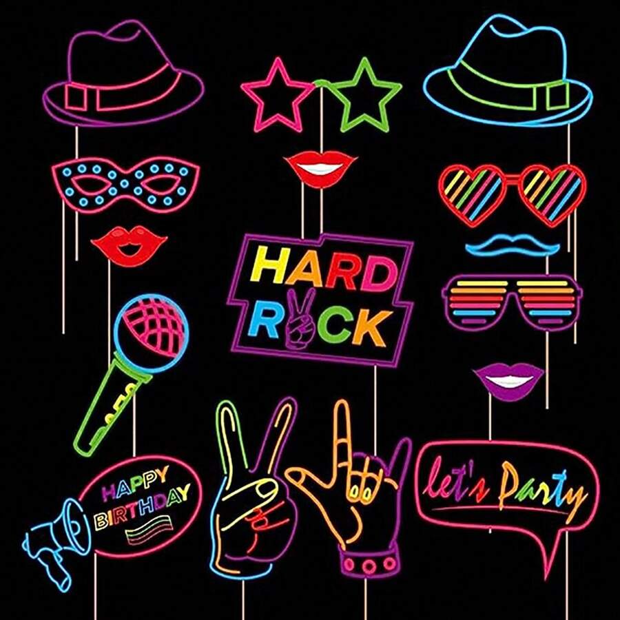 16 piezas Varitas luminosas de neón para photocall, accesorios fluorescentes de neón que brillan en la oscuridad para decoración de fiestas, cumpleaños, discoteca, fiesta con luz negra