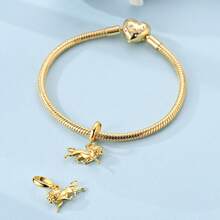 925 Sterling Silver Gold Plated Lion Pendant, Fits Original Bracelet & Necklace, Exquisite Jewelry Gift (Zodiac: Leo/Leadership) - Gold - View 5
