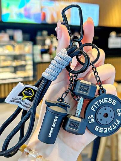 Serie de accesorios deportivos creativos, lindos, dulces y con estilo - dijes/llaveros con diseños de barra, mancuerna, botella de agua, dijes para mochilas, joyería con llaveros, adecuados para niños y niñas atletas, regalos refinados para hombres y mujeres