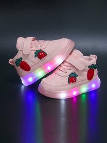 1 Pair PU Toddler Kids LED Light Up Mid-Top Hook And Loop Design Anti-Slip Fashionable Cute Popular Classic Student Sports Light Up Shoes, Suitable For Autumn