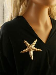 1 件时尚夏季海星金属胸针，女士日常、派对、聚会服装珠宝配饰 - 金黃色 - 查看 6