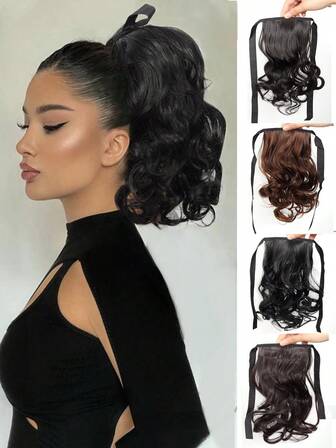 30厘米合成短款水卷马尾辫抽绳绑带马尾发片女士