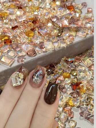 20pcs K9 Maillard Autumn/Winter Nail Art Rhinestones, Sparkling Translucent Crooked Heart, Butterfly, Long Straight Angle, Ice Sugar Asymmetrical Shape Nail Rhinestones, Y2K Nail Art Design DIY