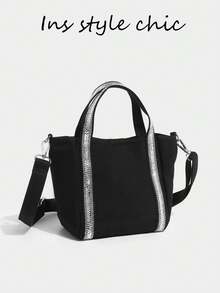 Neue Handtasche aus Polyesterstoff mit Pailletten-Patchwork, leichte tragbare Doppelgriff-Geldbörse mit Reißverschluss für Frauen, Polyesterfutter, geeignet als Geschenk und für den täglichen Gebrauch, Reisen und Einkaufen