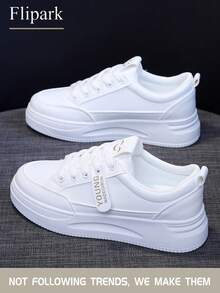 Flipark A Pair Of And Casual Sport Style White Shoes, Versatile And Lightweight, Suitable For Students To Wear Outside.,1 Pair All-Match Sporty Fashionable Women's Casual Lightweight Small White Shoes, Student Shoes, Small Size Suitable For Petite Women