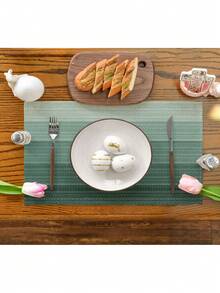 4pcs/6pcs Ombre Tablecloth, Modern Living Room & Dining Table Decor Placemats, Washable, Kitchen Table Mats, Heat Resistant & Stain Proof Table Top Decoration, Suitable For Home Party, Camping Outdoor Dining, Coffee Table, Spring/Summer Home Decor - Cadet Blue - View 7