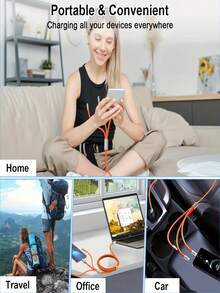 Multi USB Charging Cable 6A, 3-In-1 Fast Charger Cord Connector With Type C/Micro USB Port Adapter Compatible With Huawei, Honor, POCO, OPPO, VIVO, OnePlus Mobile Phone Charger Data Cord Fast Charging Compatible With IPhone, Android, Camera, MP3 Universal Adapter