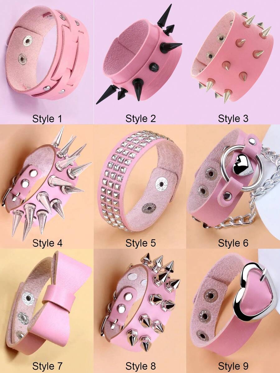 1 pieza Pulsera de mujer minimalista de la serie rosa de piel de PU, adecuada para uso casual y formal, idea de regalo duradera y cómoda, accesorio encantador - Rosa - Ver 1