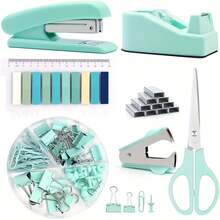 Office Supplies Set Desk Accessories, School Supplies Set: Desk Pen Holder, Stapler, Tape Dispenser, Scissors, Ruler, Binder/Paper Clips, And 1,000 Staples - Sets - View 5