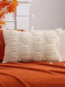 1 pieza Funda de almohada decorativa de peluche con diseño de calabaza de Halloween, decoración de otoño y acción de gracias para sala de estar, dormitorio y fiesta - Albaricoque - Ver 7