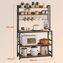 VASAGLE EU Kitchen Shelf with Sockets, Microwave Shelf with Grid Plate, 14 Hooks - Vintage Braun und Schwarz. - Übersicht 3