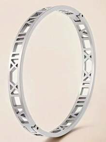 1pc Men's Fashion Stainless Steel Roman Numeral Bracelet (Openable)