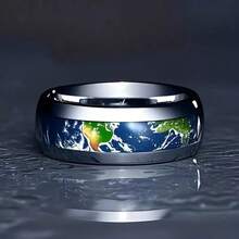 1pc Stainless Steel Ring With Starry Sky & Earth Pattern: Engraved With The Eternal Metal, The Fiery Love Of The Universe. The Earth, With An Incorruptible Ring Body, Expresses Love And Respect For The Earth.