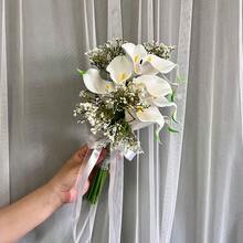 手持人造玫瑰花束，白色和香槟色，新娘伴娘装饰（白色/香槟色，常规尺寸 - 彩色 - 查看 4