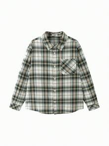 Balabala Children's Long Sleeve Shirt, 2025 Autumn New Plaid Button-Up Shirt - Green Coffee Color - View 4