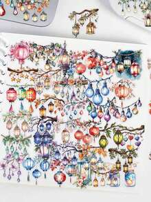 50pcs Festival Lantern Stickers PET Material Transparent Sticker For Laptop Bags, Luggage, Desktops, Diaries, And Holiday Party Diy Decorations. - Multicolor - View 3