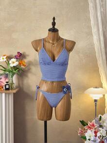 Bellisia Tankini listrado feminino para férias na praia no verão