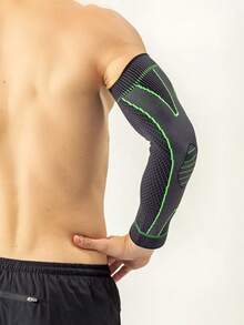 Menics 1 Piece Extended Arm Guard, 100% Polyamide Woven Green Stripe Pattern, High Elasticity, Breathable Knit, Suitable For Basketball, Badminton, Fitness, Volleyball, Sports Training, Hunting, Fishing, Jungle Protection