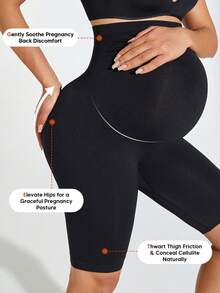1pc Maternity Shorts, Belly Support Design, Lightweight & Breathable, Stretchy & Comfortable Sports - Black - View 4