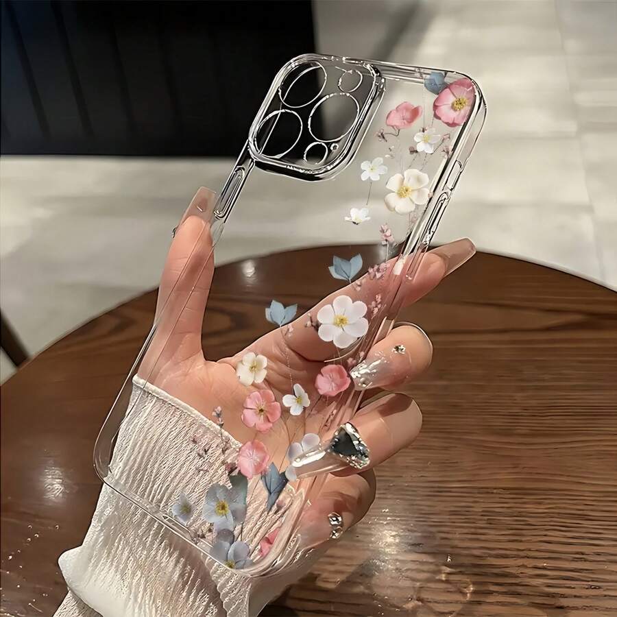 1 pieza Funda de teléfono transparente con diseño floral colorido y protección contra golpes, compatible con Apple & Series