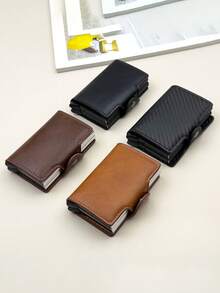 1 Stück modische Herren Kartentasche aus Imitat-Kohlefaser mit Magnetverschluss, Doppelkartenfach mit erhöhtem Platz, automatischer Auffang-Aluminiumlegierung RFID-geschirmter Kartenfach, Diebstahlschutz-Kartenclip, rückwärts magnetische Kartenverpackung mit großer Kapazität und mehreren Kartenfächern, Business-Lässig Stil, Geburtstagsgeschenk, Abschlussgeschenk, Vatertags-Geschenk - Verschiedenfarbig - Übersicht 2