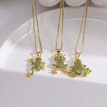 1 Stück Frosch Halskette Gold mit grünem Zirkonia Anhänger, einzigartiger Charme des Designs für den täglichen Gebrauch von Damen - Gold - Übersicht 3