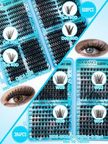 2208PCS Lash Clusters D Curl 15 Styles Mixed 10-16mm/14-20mm Mega Volume Cat&Doll Lashes Wispy Lashes Individual Eyelashes Kit With BOND&SEAL Lash Remover Tweezers And Brush, Perfect For Beginners & Proficient, DlY At Home Easily, Easy Apply For Makeup Daily - màu đen - Xem 4