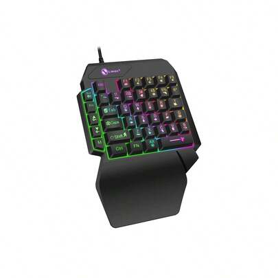 AKKHOO 1 Teclado de juego con cable, retroiluminado, con caracteres grabados por láser, reposabrazos ergonómico, compatible con PC, portátil y teléfonos móviles